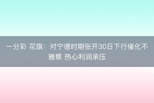 一分彩 花旗：对宁德时期张开30日下行催化不雅察 热心利润承压