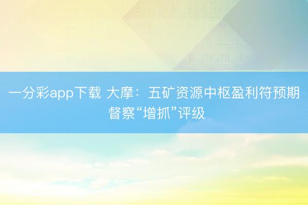 一分彩app下载 大摩：五矿资源中枢盈利符预期 督察“增抓”评级