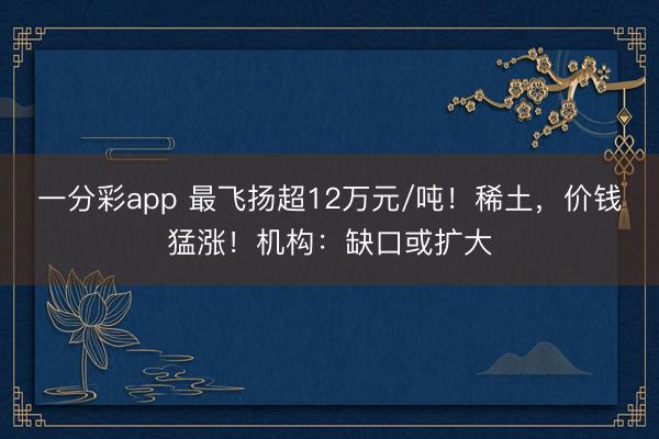 一分彩app 最飞扬超12万元/吨！稀土，价钱猛涨！机构：缺口或扩大