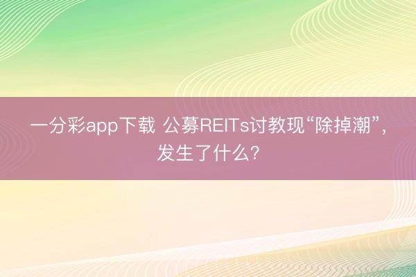 一分彩app下载 公募REITs讨教现“除掉潮”，发生了什么？