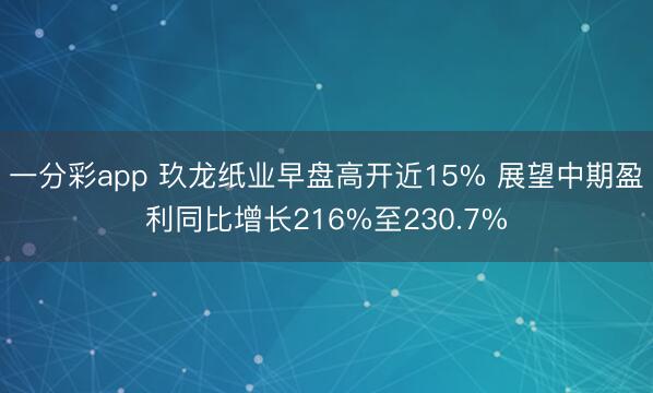 一分彩app 玖龙纸业早盘高开近15% 展望中期盈利同比增长216%至230.7%