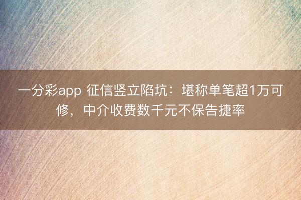 一分彩app 征信竖立陷坑：堪称单笔超1万可修，中介收费数千元不保告捷率