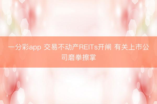 一分彩app 交易不动产REITs开闸 有关上市公司磨拳擦掌