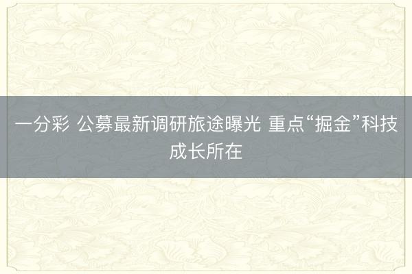 一分彩 公募最新调研旅途曝光 重点“掘金”科技成长所在