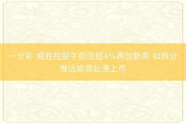 一分彩 威胜控股午前涨超4%再创新高 拟拆分惟远能源赴港上市