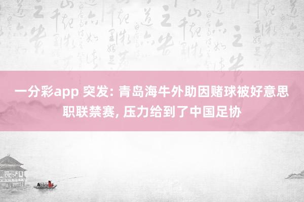 一分彩app 突发: 青岛海牛外助因赌球被好意思职联禁赛, 压力给到了中国足协