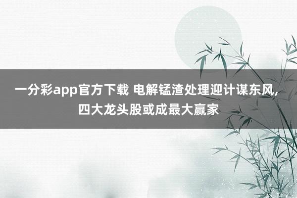 一分彩app官方下载 电解锰渣处理迎计谋东风, 四大龙头股或成最大赢家
