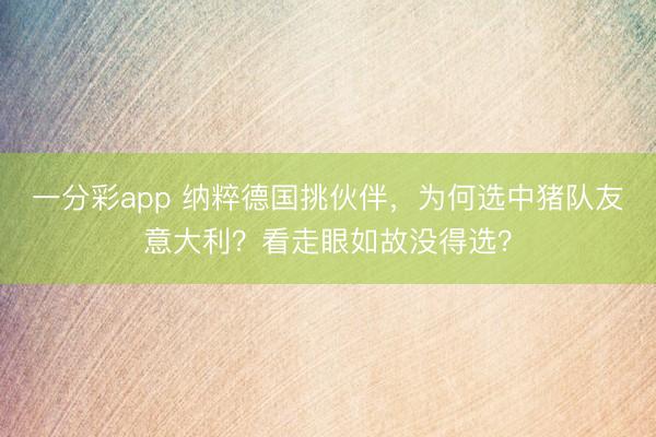 一分彩app 纳粹德国挑伙伴，为何选中猪队友意大利？看走眼如故没得选？