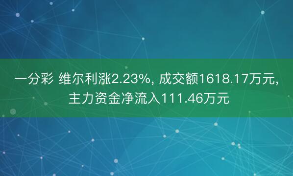 一分彩 维尔利涨2.23%， 成交额1618.17万元， 主力资金净流入111.46万元