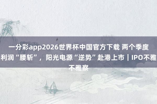 一分彩app2026世界杯中国官方下载 两个季度净利润“腰斩”，阳光电源“逆势”赴港上市｜IPO不雅察