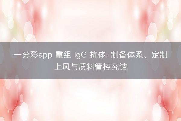 一分彩app 重组 IgG 抗体: 制备体系、定制上风与质料管控究诘
