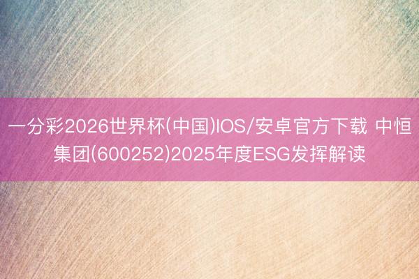 一分彩2026世界杯(中国)IOS/安卓官方下载 中恒集团(600252)2025年度ESG发挥解读