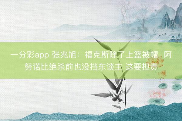 一分彩app 张兆旭：福克斯除了上篮被帽  阿努诺比绝杀前也没挡东谈主 这要担责