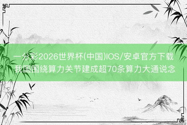 一分彩2026世界杯(中国)IOS/安卓官方下载 我国围绕算力关节建成超70条算力大通说念